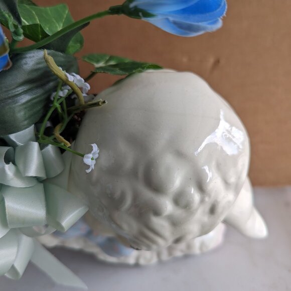 Vintage Playful Baby Lamb with Poke Dot Bow Tie Ceramic Planter Nursery Decor - Picture 5 of 11